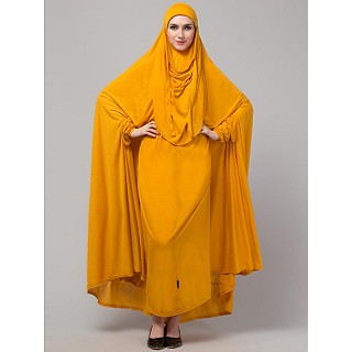 Free size jilbab with nose piece- Mustard